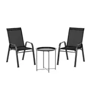 3PC Outdoor Bistro Set Patio Furniture Table and Chairs Stackable Black