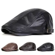 Vintage Pu Leather Newsboy Cap Adjustable Flat Beret For Men