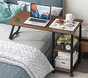 2 in 1 Foldable Overbed Table with Wheels,Rolling Computer Desk Height Adjustable for Bedroom,Laptop Table Office Desk for Living Room,A,95 * 40cm
