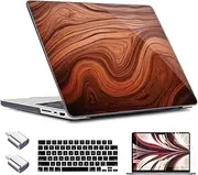 TWOLSKOO for MacBook Pro 16 inch Case M4 A3403 A3186 M3 A2991 M2 A2780 M1 A2485 (2024-2021) Pro/Max, Plastic Hard Shell & Keyboard Cover & Type C Adapter & Screen Protector, Wood Grain