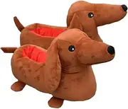 [MyRytanda] Dachshund Plush Slippers, Brown, One Size