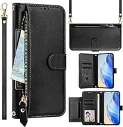 Nexue for Google Pixel 9 Pro XL Phone Case Wallet for Women with Strap,Crossbody Shoulder Lanyard Wallet Case with Card Holder,Zipper Pocket PU Leather Phone Case for Google Pixel 9 Pro XL,Black