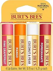 Burt's Bees 100% Natural Origin Moisturising Lip Balm Set, Superfruit - Pomegranate, Coconut & Pear, Mango, Pink Grapefruit, 4 Tubes