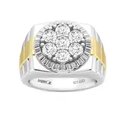 Men's Tablet Look Ring with 1.60ct of Laboratory Grown Diamonds in Mirage Sterling Silver, 9kt Yellow Gold and Platinum