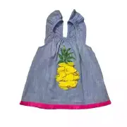 Mudpie Top Girls 2T Chambray Sleeveless Pineapple Ruffle Tunic Fringe Tropical