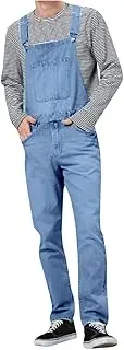 [Kuokuo] Men's Denim Bib Overalls Big-Tall Jean Romper Adjustable Strap Jumpsuit Slim Fit Insulated Cowboy Pants Trousers