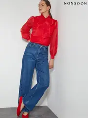 Monsoon Red Rosa Organza Pussybow Blouse (F14190) | $161