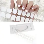 wowled 22 Pcs Semi Cured Gel Nail Strips, Soft Self-Adhesive Full Gel Nail Wraps, UV Lamp Cured Nail Art Manicure Tool (White French)
