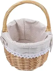 ifundom 1Pc Hand Basket Decorative Rattan Storage for Picnic Wedding Parties Pastoral Style Storage Linen Cloth Lining for Easy Cleaning