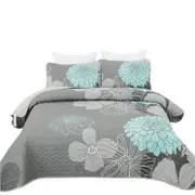 Luxurious Soft Matty Floral 3 Pc Bedspread & Pillow Cover Set Quilt Covers