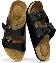[Project Cloud] 100% Genuine Leather Mens Sandals with Memory Foam - Men Footwear & Slides for Men with Cork Footbed - Flip Flops for Men with Straps - Non-Slip Sandals Men (Arizona)