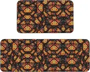 Heaps of Orange Monarch Butterflies Print Kitchen Floor Mat 2 Sets Non-Slip Rugs for Kitchen Laundry Office and Home Decor