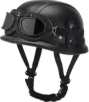 Vintage Half Face Helmet Lightweight Skull Hat Half Helmet with Goggles Motorbike Half Helmet for Adult Men Women Street Racing Cruiser Motorcycle DOT/ECE Approved