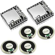 Pack of 2 MP3 Player Module Open Source Mini MP3 Player Sensor with Metal Housing Round Speaker 2 W 8 Ohm (2 Modules and 4 Speakers) for DIY Compatible with Arduino