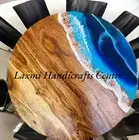 12" Ocean Wave Epoxy Resin Countertop Sofa Table Top Handmade Acacia Wood Tables