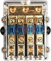 Laroal Fuse 4 Way Holder 60A, 0/2/4 Gauge In 4/8 Gauge Out Copper Fuse Distribution Block For Car Boat Motor Marine Amplifier Stereo Video System 12V