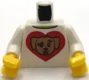 Lego New Minifig White Torso Shirt w/ Lime Collar Medium Nougat Dog Head Part