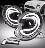 Fit 07-15 Mini Cooper Xenon LED Tube Projector Black Headlight Lamp w/DRL Signal (for: Mini)