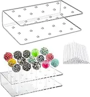 2Piece Lollipop Display Stand,Sturdy Acrylic Lollipop Stand with 15 Slots,Includes 100 Sticks for Bakery,Party and DIY Confectionery All-in-one Display (Clear)