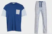 NEW PETER ALEXANDER MENS TOP + CHECK PANTS PJ SET XL RRP$149.90 BLUE GREY