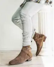 Handmade Genuine Beige Suede Leather Jodhpur Style Monk Strap Boots For Men