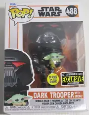 FUNKO POP STAR WARS DARK TROOPER GROGU GLOW IN THE DARK BOBBLE HEAD FIGURE 488