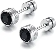 [Generic] [YEENKE]Stud Earrings for Men 5mm/1Pair,Unisex Black Cubic Zirconia Stud Earrings Set for Helix Cartilage Tragus Earlobe Piercing,Tiny CZ Screw on Back Jewelry for Women Girls(Silver/Black)