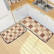 YXYZRMY Ivory Square Carpet Texture Kitchen Mats for Floor, 2 Piece, Funny Cute Washable Non-Slip Kitchen Rugs Set for Home & Office, Sink, Laundry, 19.7” x 27.6” + 19.7” + 47.2”