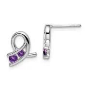 Solid 14k White Gold Simulated Amethyst Earrings