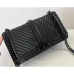 🌟 REBECCA MINKOFF 黑色 斜紋 LOVE CHEVRON 中款 RM包 金 銀 黑 鏈條