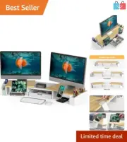 Compact Oak Monitor Riser: Ergonomic Desk Stand for Dual Monitors & Accessories