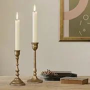 Iron Taper Candle Holder - Set of 2 Decorative Candle Stand - Candlestick Holder for Wedding, Dinning, Party - Antique Brass