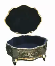 Dark Blue Velvet Liner Silver Trinket Storage Box (192G)