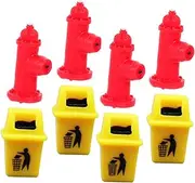 Gogogmee Practical Miniature Fire Hydrant Mini Trash Can Set 8pcs for Boys and Girls' Play and Mini House Dec