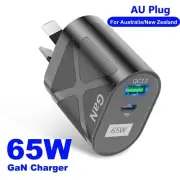 65W Gan AU Plug Charger QC 3.0 USB Adapter for iPhone 15 14 13 Pro Max,S23 Samsu