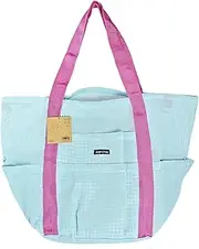 Zoie + Chloe Beach Mesh Tote Bag - 8 Pockets, Zipper, Key Hook & Carabiner Blue