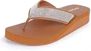[RelyOme] Womens Rhinestones Flip Flops Arch Support Mid Platform Bling Comfortable Flip-flops Jewel Dressy Thong Sandals