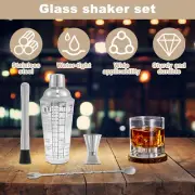 4Pcs 400ml Glass Cocktail Mixer Set with Measuring Cup Mixing Spoon leaSz