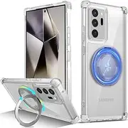 RUNGOS 360°Rotatable Ring for Samsung Note 20 Ultra Case Magsafe, with Stand [Strong Magnetic] [Mil-Grade 4-Corner Airbag Reinforcement] Clear Shockproof Case for Samsung Galaxy Note 20 Ultra Case