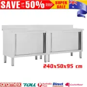 2 pcs Kitchen Bench Work Table Storage Cabinet w/ Sliding Doors Stainless Steel