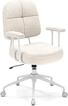 Giantex Home Office Chair, Upholstered Task Chair with Cushioned Back & Padded Armrests, Adjustable Swivel Chair with Rocking Function & Rolling Casters for Bedroom, Study Room, Beige