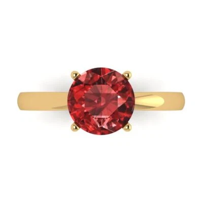2Ct Round Cut Natural Garnet VVS1 Solid Gold Solitaire Engagement Promise Ring