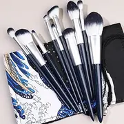 Makeup Brush Set 10 Pcs Premium Synthetic Foundation Powder Concealers Eye shadows Blush Nvay Blue Makeup Brushes with Storage Bag