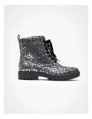 [Taking Shape] Metallic Lace Up Boot in Black/Silver