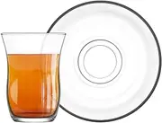 LAV 12 Piece Harman Glass Tea Cup and Saucer Set - Turkish Style Tulip Glasses for Tea, Coffee - Clear - 95ml