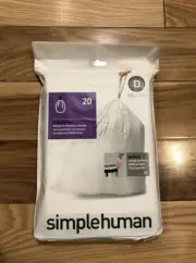 Code D 20 Ct SIMPLEHUMAN Custom Fit Trash Bags Can Liners Refill Size WHITE Pack