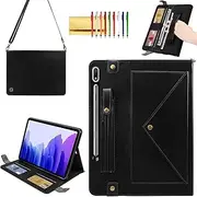 Handbag Case for Samsung Galaxy Tab S9 FE 10.9"/S9/S8/S7 11", Techcircle Folio Stand Crossbody Wallet Case with S Pen Holder & Card Slots Pocket, Hand Strap & Shoulder Strap Protective Cover, Black
