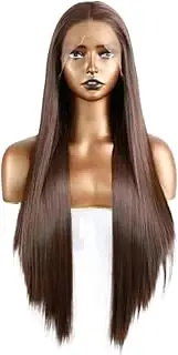 13x4 Chocolate Brown Lace Front Wig Synthetic Hair HD Transparent Straight Glueless Wigs Pre Plucked for Women(22inch)