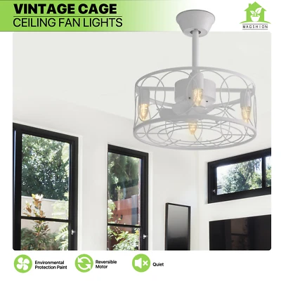 18" Reversible Caged Ceiling Fan Chandelier Light Pendant Fan w/Remote Control