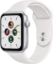 Apple Watch SE GPS, 44mm Silver Aluminium Case with White Sport Band - Regular (Renewed)